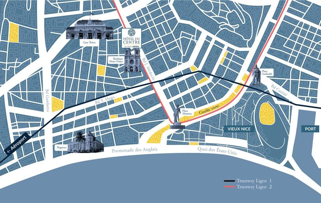 AMMI Hôtel du Centre Nice - Mappa del centro di Nizza
